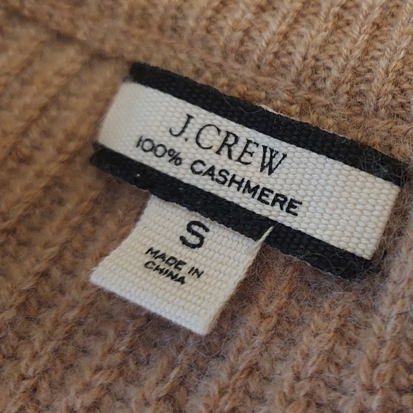 J. Crew Crewneck Cashmere Pullover Sweater Size Small Tan Camel Ribbed - Picture 9 of 13